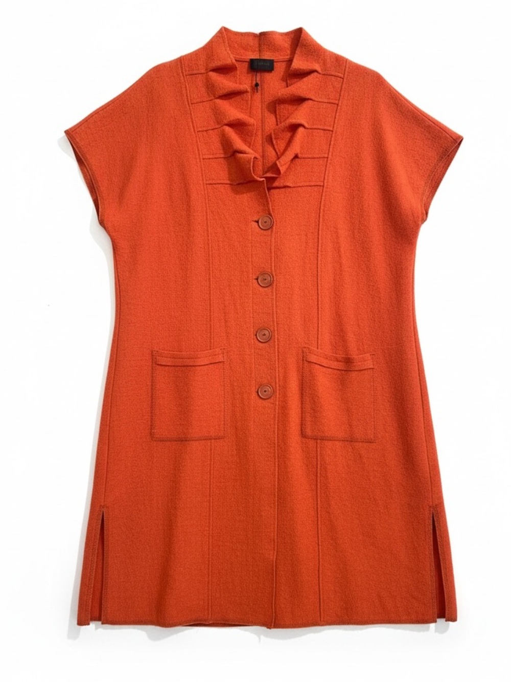 Q NEEL Nordic Design Orange Wool Blend Lagenlook Ruffle Neck Wearable Art Dress